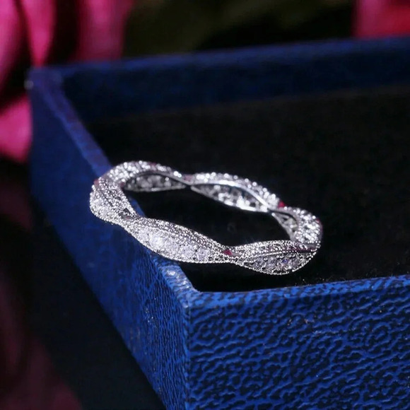 NEW 925 Sterling Silver Pave Diamond Eternity Ring Band - Picture 3 of 8